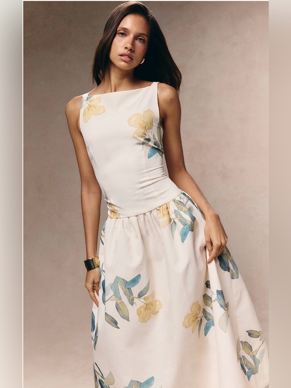 PrettyLittleThing Yellow Floral Printed Dropped Waist Midaxi Dress 🌸 NWT